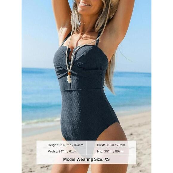 NWT Cupshe One Piece Swimsuit Wrapped Back Cut Out Adjustable Straps - Size XS - Picture 1 of 3